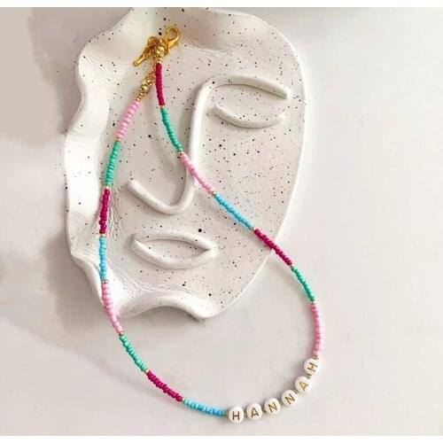 2021 Personalized Name Necklace Color Rice Beads For Women Trendy Rainbow Necklace Customized Lette kettingen voor vrouwen