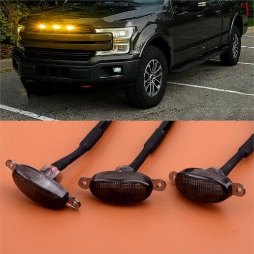3Pcs/Set Car Front Bumper Grille DRL Daytime Running Lights Amber LED Fit For Ford F-150 Raptor 2010-2014 2015 2016 2017 2018