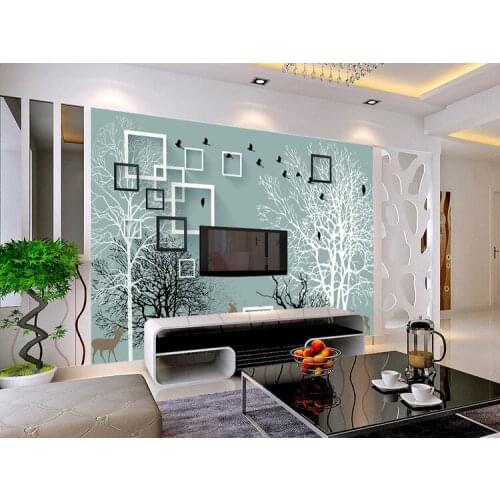 The custom 3D murals,3 d nostalgic abstract hand-painted tree elk silhouette ,living room sofa TV wall bedroom wall paper