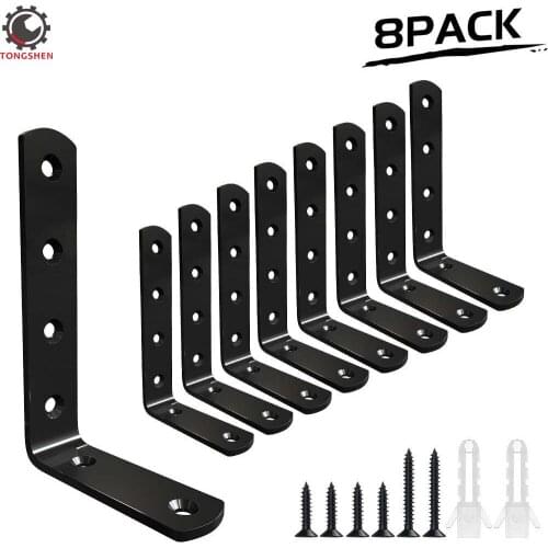 Black L Brackets 3 x 5inch Corner Brackets Stainless Steel Right Angle Shelf L Shaped Brackets for Furniture Shelves 8 Pcs