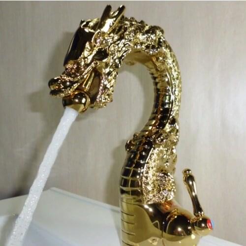 Free shipping gold pvd solid brass Bathroom Sink Faucet animal faucet Dragon faucet Single hole