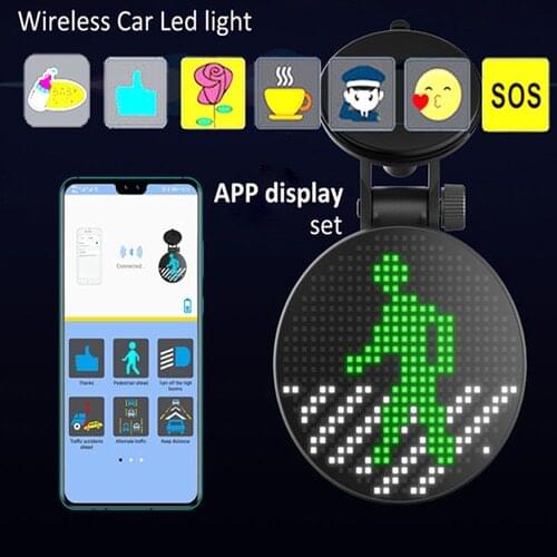 Wireless Car Sign LED Lamp Funny Emotion Light 18 Programmable Messages Display Board Support APP Image Siri