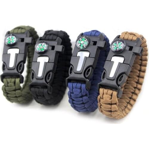 Seven-core Umbrella Rope Woven Compass Bracelet Outdoor Escape Survival Hand Rope Survival Whistle Bracelet Lifesaving Bracelet
