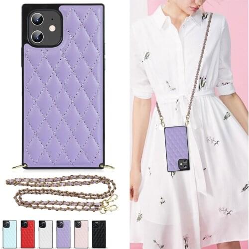 PU Leather Neck Strap Phone Case For Samsung S21 S20 Ultra FE S10 Plus S10E Note 9 10 Pro 20 A90 5G Crossbody Bag Lanyard Cover