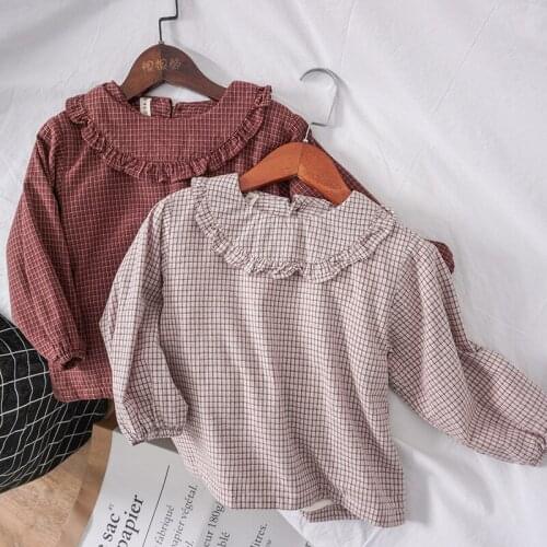 Kids Clothes Winter Thicken Shirt For Girls Korean Fashion Kids Plus Velvet Warm Blouses Baby Girls Lapel Plaid Casual Shirt