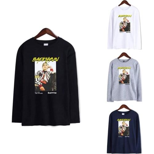 Super BAEKHYUN Kpop T-shirts Sport Fashion Hip Hop Men Women T Shirts Tee Shirt Long Sleeve Male Female T-shirt Sweatshirts Tops