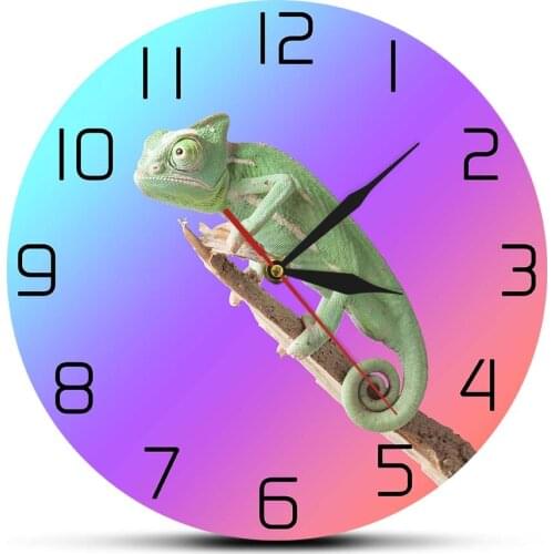 Chameleon Animal Wall Clock Wildlife Home Décor Quartz Movement Timepieces Lizard Reptile Round Clocks For Bedroom Living Room