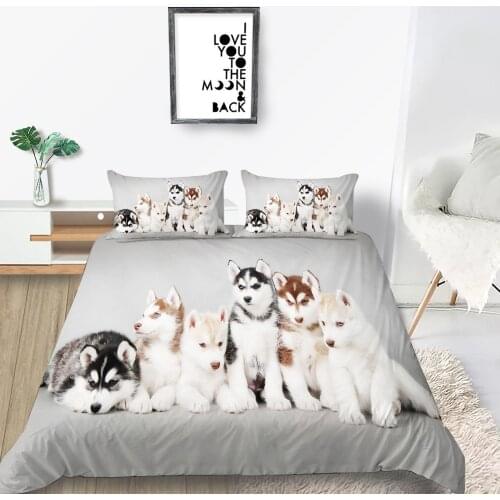 Huskies Bedding Set Puppy Cute Comfortable Fashion 3D Duvet Cover Queen King Twin Full Single Double Unique Design Bed Set