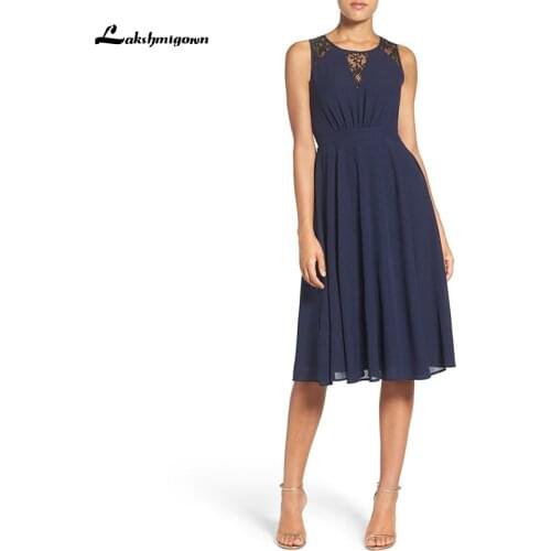 Lakshmigown Gray Chiffon Mother of the Bride Dresses Knee Length Sleeveless Scoop Neck Fall Elegant Wedding Guest Dresses