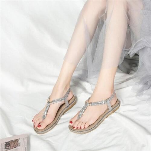 Summer Womens Sandals 2021 Fashion Rhinestone Fat Bottom Female Clip Toe Shoes Outdoor Beach Ladies Sandal Woman