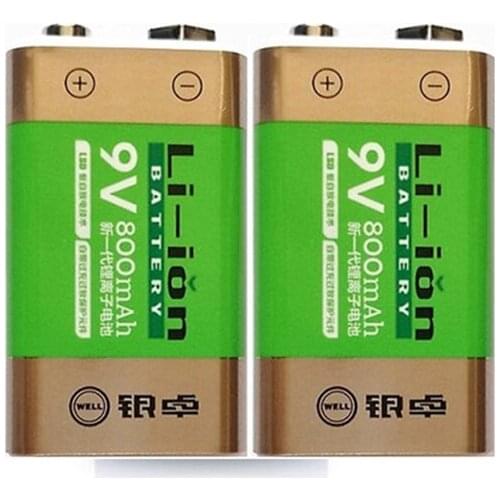 Hot-selling 2pcs/lot 800mAh Li-ion 9 V Rechargeable Batteries For Smoke detectors Wireless Microphones