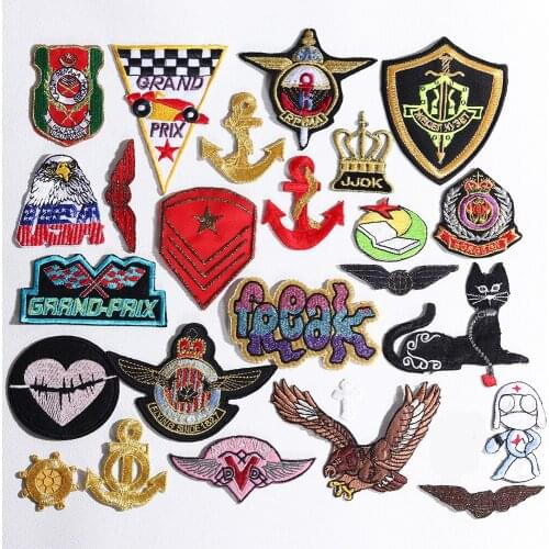 Boy Racing flag Embroidered Golden anchor steering wheel Patches Garment Apparel USA Eagle Badges Angel in white Book Patches