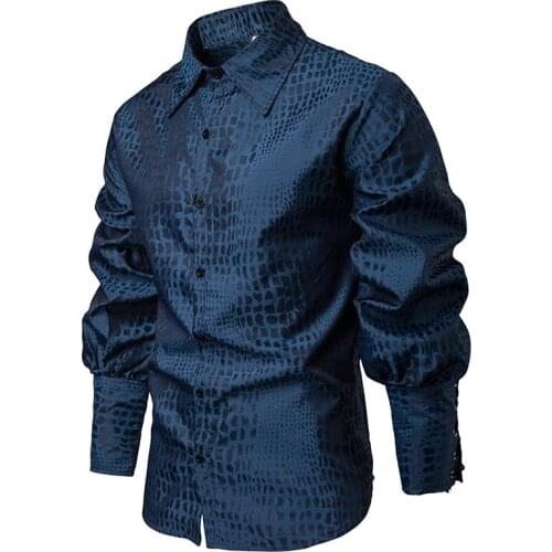 Men Shirts Long Sleeve Stage Costume Medieval Gentlemen New Fashion Large Plaid Riding Dress Banquet Slim Fit Black Blue Purple