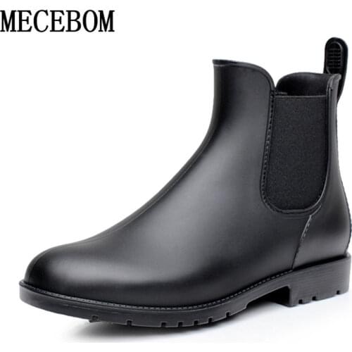 Mens Rainboots Black Waterproof Chelsea Boots for Male Slip-on PVC Ankle Boots Rainy day Men Shoes Rainboot botas hombre
