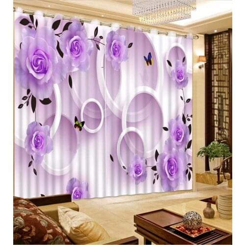 Custom Any Size Home Bedroom Decoration 3D Curtain Round Purple Flowers Curtains For Bedroom Window Curtain Living Room