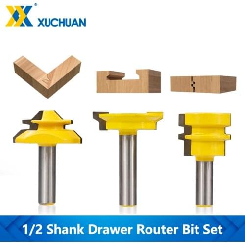 1/2''(12.7mm) Shank Drawer Router Bit Set 45 Degrees Tenon-Cutter Wood Milling Cutter Lock Miter Router Bit Joint Router Bit