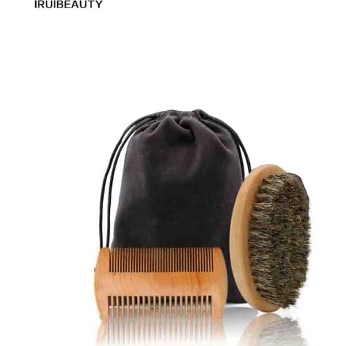 Special Wild Boar Bristle Oval Beard Brush Comb Set Comb Plus Elliptical Beard Brushes Care Set Comb Beard Tool for Men