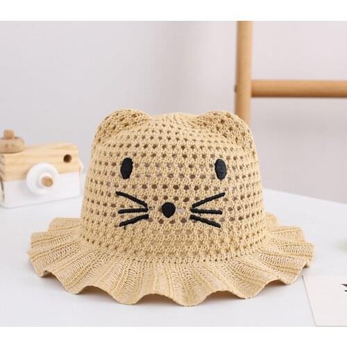 2021 New Summer Cute Baby Hats Childrens Summer Hat Children Sun Cap Cartoon Cat Beach Hat Straw Sunhat Beach Cap Fisherman Cap