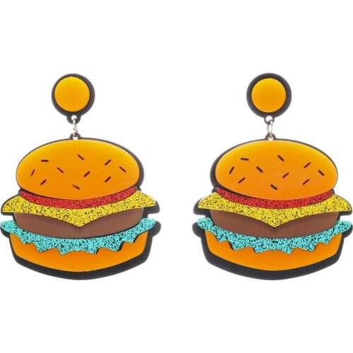 New Euramerican Hyperbole Food Hamburger Drop Earrings For Women Cute Statement Acrylic Earrings Fashion Acrylic Jewelry E19132