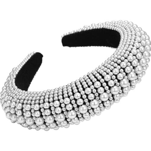 Full Pearls HairbandsPadded Crown Headband Headband For Women Ladies Gold Flower Hair Hoop Luxury Party Wedding Hair Accessories