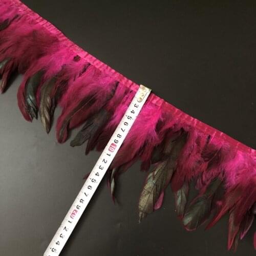 Wholesale 5 Meters/Lot Hot Pink Dyed Rooster coque Feather Trims 10-15CM 4-6" Natural Pheasant Chicken Feathers Lace DIY Sewing