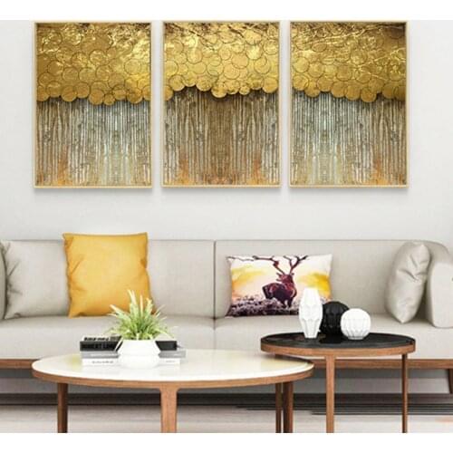 Flowing Golden Foil Coins Circle Mordern Posters Prints Canvas Paintings For Living Room Wall Art Mural Minimalistic painting