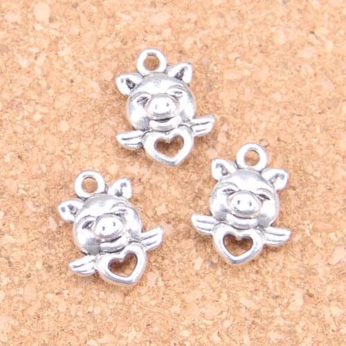 16pcs Charms double sided fly pig heart 16x14mm Antique Pendants,Vintage Tibetan Silver Jewelry,DIY for bracelet necklace