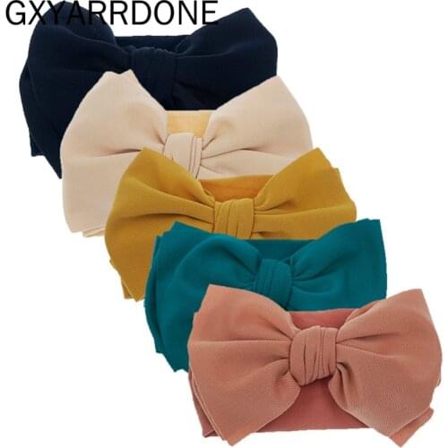 15pc/lot Large 7" Fabric Bows With Wide Nylon Headband Girls Kids WideTurban Headband Bowknot Head wraps Children Girls Headwear