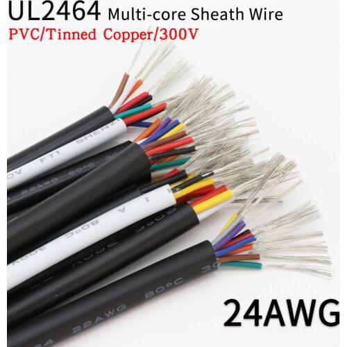 1M 24AWG UL2464 Sheathed Wire Cable Channel Audio Line 2 3 4 5 6 7 8 9 10 Cores Insulated Soft Copper Cable Signal Control Wire