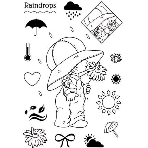 Clear Stamp RAINDROPS CUTE GIRL TAKE FLOWER Scrapbooking Material DIY Photo Cards Account Rubber Stamp Transparent Stamp Sellos
