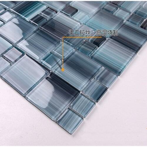 Hand Painted Blue Grey glass mosaic tiles,kitchen backsplash /bathroom wallpaper/ swimming pool brick tile, 4 color selection