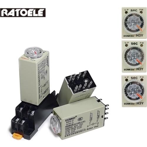 1 PCS H3Y-2 AC220V Delay Timer Time Relay 5/10/60 Seconds With Base 5A 250VAC