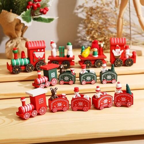 New Christmas Train Painted Wood Christmas Decoration for Home with Santa/bear Xmas kid toys gift ornament navidad new year Gift