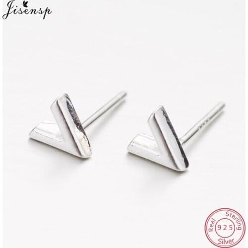 Jisensp S925 Sterling-Silver-Jewelry Stud Earring Special Letter V Shaped Women Earrings Never Faded Women Jewelry Gift Brincos
