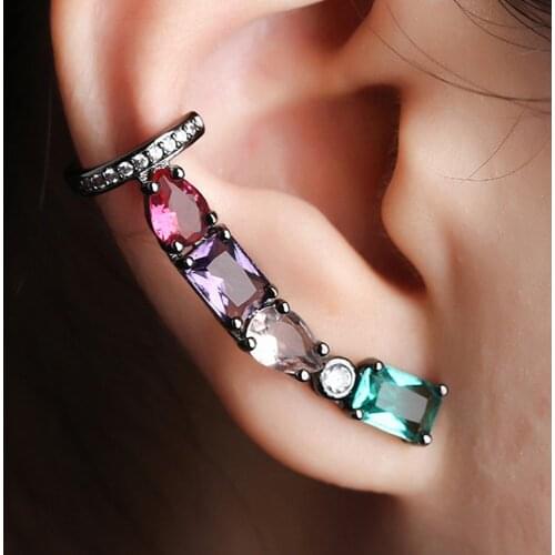 Crystal fashion design zircon diamonds clip on stud earrings women green gemstones jewelry gold black white indian party gift