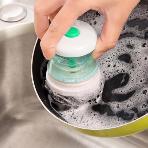 Steel Wire Cleaning Brush Kitchen Pot Bowl Pan Cleaning Tools with Press Type Cleaner Kitchen Bathroom Home Clean Up Brush