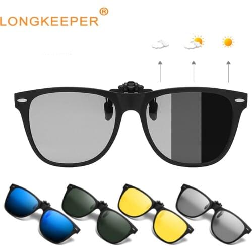 New Polarized Clip On Sunglasses Men Women TR90 Flip Up Photochromic Sun Glasses Male Night Vision Driving Eyewear Outdoor