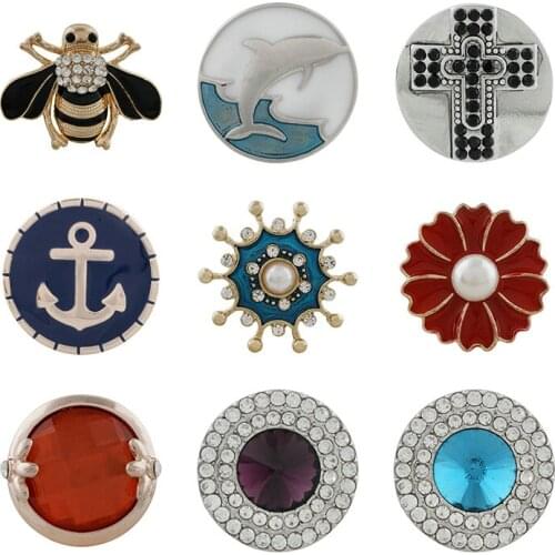 Cross Bees Rhinestone Flower 20mm Metal snap button jewelry DIY bracelet KD1119