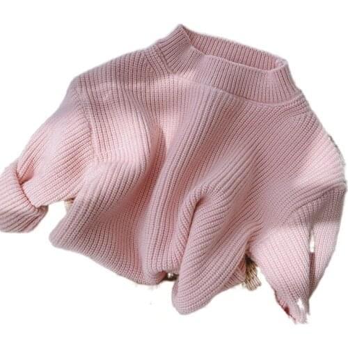 Baby Girls Candy-color Knitwear Jacket Autumn Winter Sweater Knitted Bottoming Shirt Kids Clothes Art Casual Coarse Wool Tops