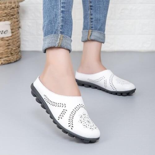 Women Flats Summer Women Genuine Leather Shoes Slippers Slip On Flat Shoes Women Leather Oxford Chaussures Femme Casual Lo hjm8