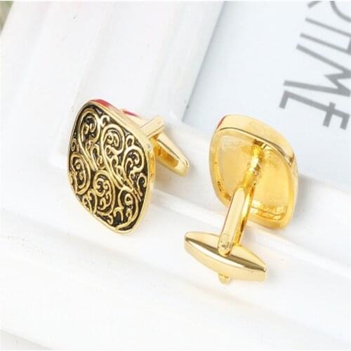 Vintage Cufflink For Men Jewelry Shirt Cufflinks Brand Cuff Buttons Gold Color Cuff Link High Quality Pattern Wedding Jewelry