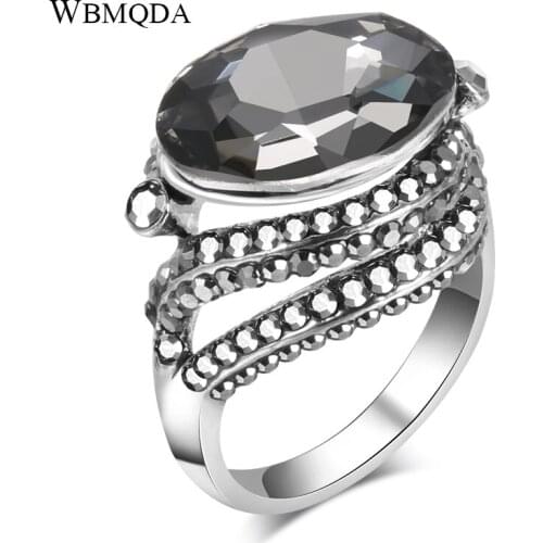 Wbmqda Luxury Big Crystal Ring Fashion Silver Color Womens Vintage Wedding Rings Covered With Crystals Jewelry Wholesale