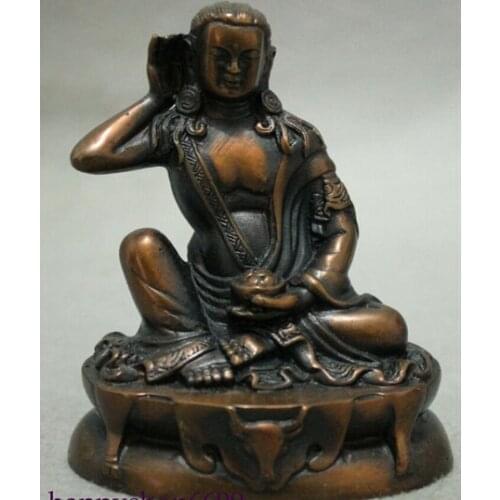 WBY---415+++Tibet Tibetan Buddhist Bronze Milarepa Arhat Buddha Ride Deer Head Statue Set