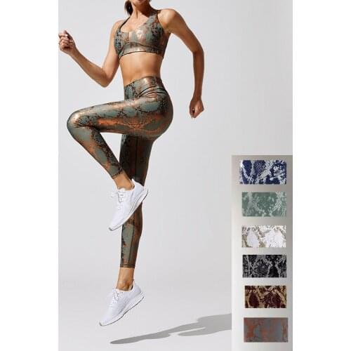 Snake Pattern Womens Workout Clothes Tight-fitting Printed Mahogany Buttocks Womens High-waist Weight-loss Leggings Yoga Suit