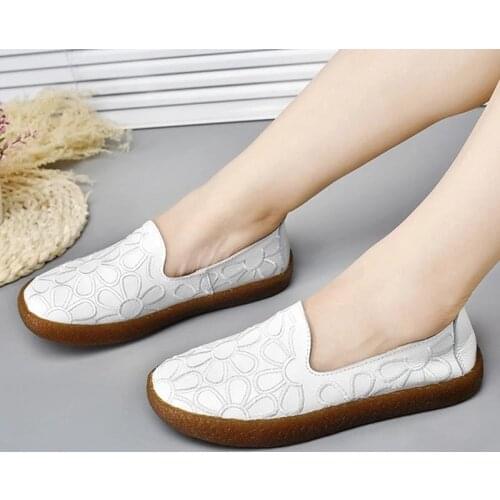 2021 spring women leather shoes woman loafers cutout ballet women flats shoes female flat nursing slip On loafers women shoes