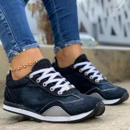 Spring Denim Sneakers Women 2021 New Classic Mix Color Ladies Comfortable Lace Up Casual Shoes Outdoor Walking Running Flats