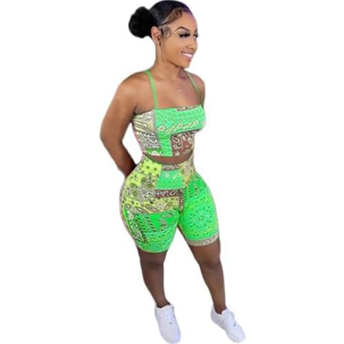 Paisley Bandana Print Two Piece Summer Sets for Women Shorts Set Casual Tracksuit Crop Tops and Biker Shorts 2 Piece Set 2021