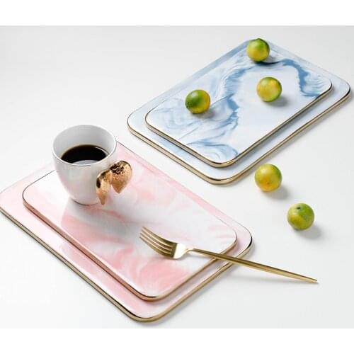 10/12 inch ceramic marble serving plate for Bread Dessert or Sushi blue and pink tableware cheese board