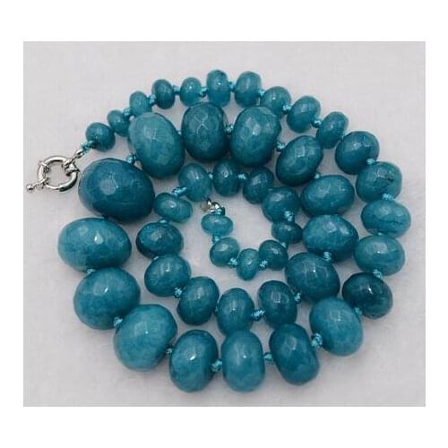 10-18mm Brazilian Aquamarine Faceted Gem Abacus Beads Necklace 18"