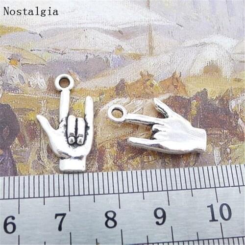 10pcs/lot Alloy Metal Antique Sign Language Gesture I Love You Hand Charms Pendants Bracelet Jewelry Accessories Finding